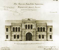 Чертеж внутреннего фасада ворот оборонительной казармы, 1845г.
